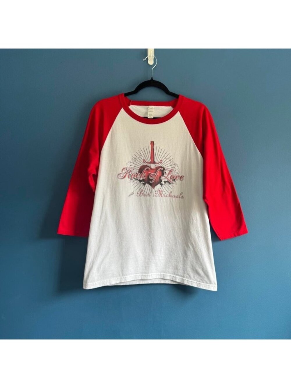 Y2K Rock Of Love Baseball Tee Women's Size Medium Red White Bret Michaels Vh1